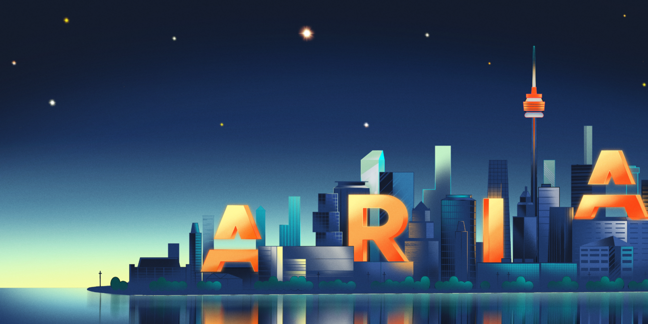 Illustration - The ARIA letters are drawn in the Toronto city skyline.