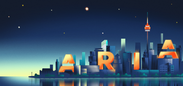 Illustration - The ARIA letters are drawn in the Toronto city skyline.